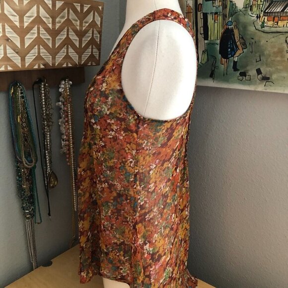 American Rag Cie Orange Red Floral Pleated Cami Tank Top - Picture 5 of 10